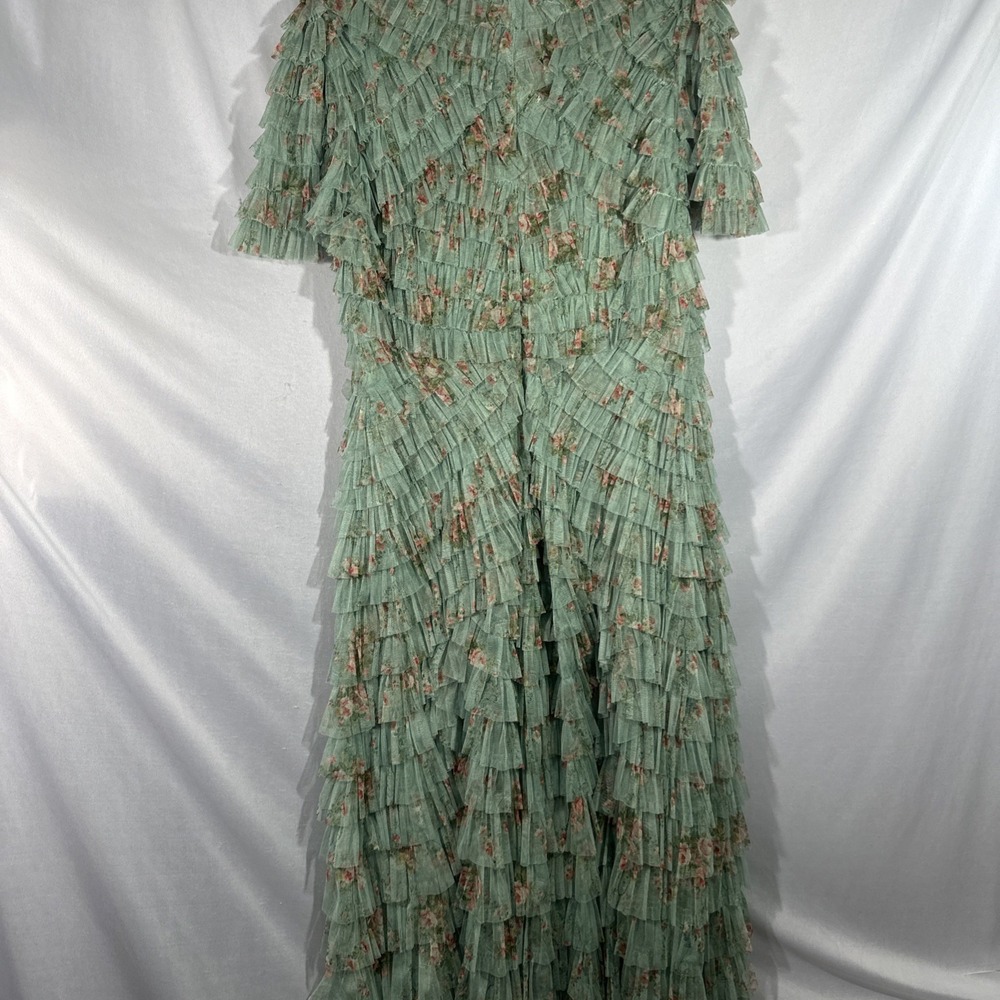 NWT Mac Duggal [ 14 ] 8014 Ruffle Tiered Short‎ Sleeve A Line Dress Sage J1819 - Picture 13 of 15